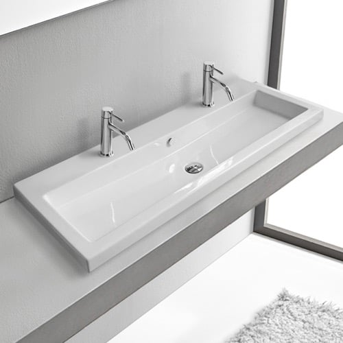 Double Drop In Sink, Trough, White Ceramic Tecla CAN05011B/D